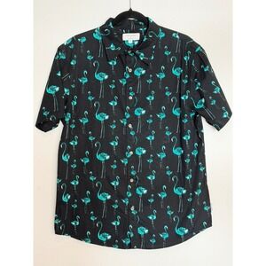 Ocean Current Men's Flamingo Print Button Down Shirt Black Teal Size M NWTS